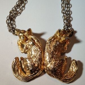 Judith Leiber Gold Tone Necklace with Unique Squirrel Pendant